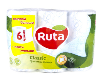 Папір туалетний "Ruta Classic" білий двошаровий (ціна за 6 рулонів)