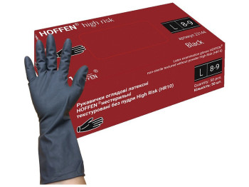 Рукавички латексні L Hoffen 14,5г нестерильні текстуровані підвищеного ризику без пудри, 50шт