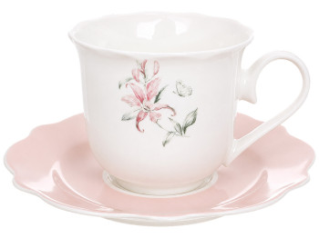 Фарфоровая чашка с блюдцем Pink Orchid, цветочный принт, 250 мл