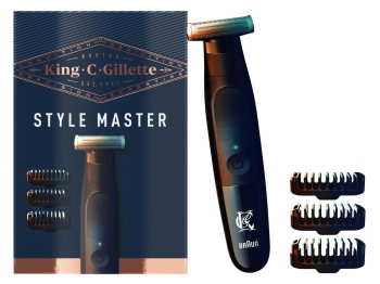 Триммер для бороды Gillette King C. Style Master, 1Вт, аккумулятор, нержавеющая сталь, 22х12,6х5,6см
