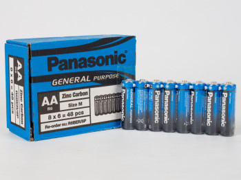 Батарейка солевая Panasonic General Purpose, 1.5V, AA, R6BE (цена за упаковку 48шт, 6 спаек по 8шт)