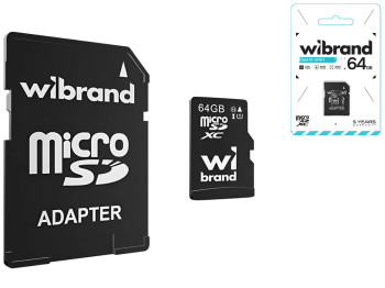 Карта Памяти Wibrand мicroSDHC 64gb UHS-1 10 Class & Adapter Цвет Черный
