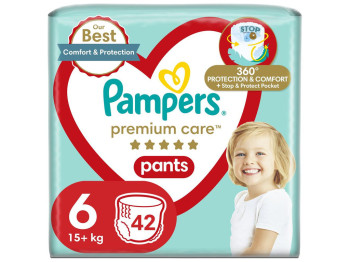 Подгузники-трусики Pampers Premium Care Pants, одноразовые, размер 6, 13-19кг, 42шт/уп