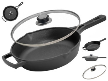 Сковорода чугунная с литой ручкой и стеклянной крышкой Brizoll, 24х6см, Monolith, M2460P-6