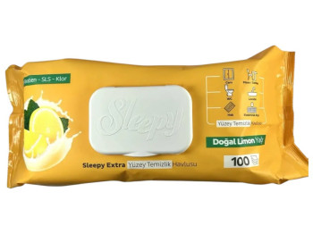 Салфетки влажные для уборки Sleepy extra easy clean, аромат лимон, с клапаном, 100шт