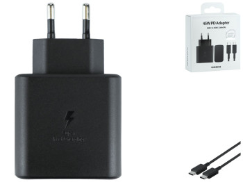 Сетевое Зарядное Устройство Samsung 1USB-C PD/QC 45W+Type-C to Type-C 1:1 Цвет Черный