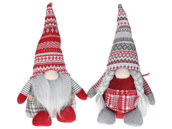 Новогодняя игрушка Гном, 2 дизайна, 28x18x49см, цвет - красный (цена за 1шт)