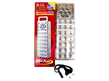 Лампа светодиодная YUGE 25+7LED на аккумуляторе, зарядка от сети