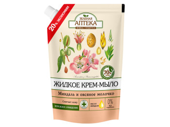 Жидкое мыло для рук "Зеленая аптека" Миндаль и овсяное молочко дой-пак 460мл 