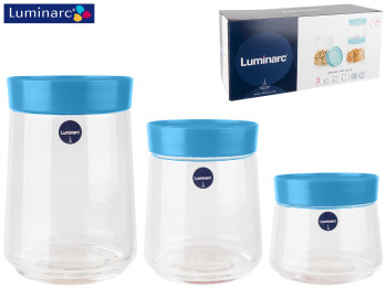 Набор банок для сыпучих Luminarc Swing Jar Blue 3 предмета, голубая крышка (500мл, 750мл, 1л) 79575