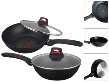 Сковорода WOK Benson, с крышкой, литой алюминий, антипригарное термоиндикаторное покрытие, 26см