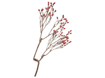 Ветка декоративная красных ягод во льду, полиэтилен, 30х90см, цвет красный