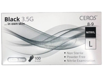 Рукавички нітрилові оглядові нестерильні неприпудрені Ceros Black, 3,5G, розмір L, 100шт