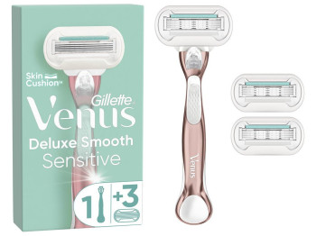 Станок для бритья Gillette Venus Deluxe Smooth Sensitive, с 3 кассетами, 5 лезвий, цвет розе