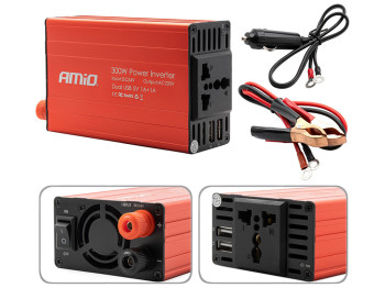 Перетворювач напруги AMiO PI04 24В/230В 300Вт/600Вт 2xUSB