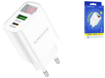 Мережевий Зарядний Пристрій Borofone BA78A PD20W+QC3.0 digital display Колір Бiлий