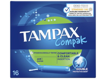 Тампоны Tampax Compak Super, с пластиковым аппликатором, 3 капли, 16шт