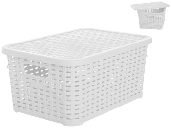 Кошик з кришкою Plastart Ротанг білий 10л 34,5х24х16см