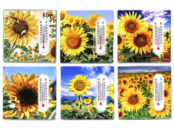 Магнит с термометром Подсолнухи, 7,5см, 6 дизайнов