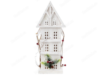Декоративний дерев'яний будиночок з підсвічуванням (10 LED-ламп) 41см, колір – білий
