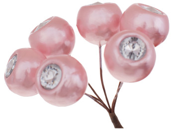 Пучок перламутрових ягід із кристалами 6шт, 12см, колір - ніжно-рожевий