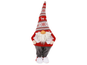 Игрушка мягкая новогодняя Гном, ткань, 17×12×55см, цвет красный с серым