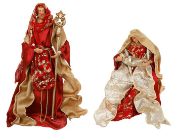 Вертеп Різдвяний, 2 фігури, пластик, тканина, 30см, 40см, колір бордовий із золотом