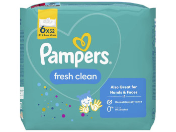 Салфетки влажные детские Pampers Fresh Clean, для чувствительной кожи, без спирта, 6 пачек х 52шт