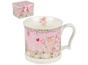 Чашка Amour, фарфор, 420мл, цвет розовый с рисунком