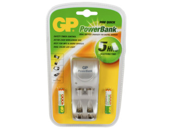 Зарядний пристрій GP PowerBank MiniQuick для 2х акумуляторів AA/AAA, 2 акумулятора AAA 1000mAh