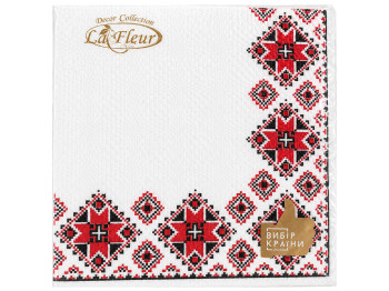 Серветки паперові двошарові La Fleur з червоним орнаментом, 33×33 см, 16 шт