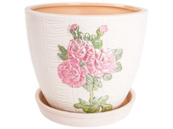 Горшок для цветов, Розовые розы, 14x12см