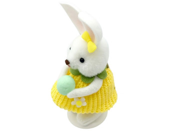 Пасхальный декор Easter Bunny белый кролик в желтом платье с яйцом, 12см