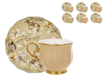 Чайний порцеляновий набір Beige Magnolia, 6 чашок 200 мл, 6 блюдець (ціна за набір 12 предметів)