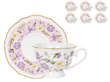 Чайный набор Floral с чашками и блюдцами, фарфор, 250 мл, 12 предметов (цена за набор)