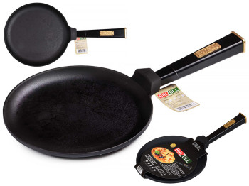 Сковорода чугунная блинная Brizoll Optima-Black съемная ручка D22см, 40,8х22,4х3,8см О2215-Р1