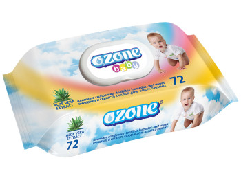 Вологі серветки дитячі "OZONE" "З екстрактом алое" 72шт з клапаном