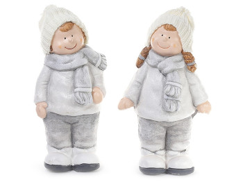 Новогодняя фигурка Дети, 2 дизайна - мальчик и девочка, 26х16х41см (цена за 1шт)