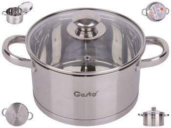 Кастрюля Gusto со стекл. крышкой, все типы плит, капсул. дно, нерж. сталь D18см 2,4л GT-1105-18