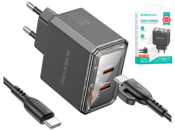 Зарядний пристрій Borofone BAS33A, 2×Type-C, 45Вт, кабель Type-C, 120×85×34мм, колір чорний