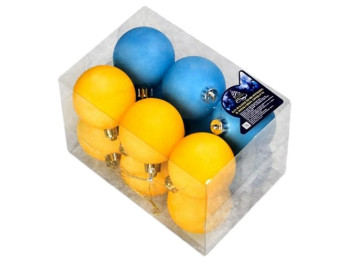 Елочные шарики Желто-голубые, 5см (цена за набор 12шт)