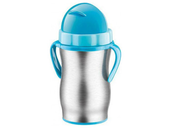 Термос с трубочкой детский BAMBINI нержавеющая сталь 300мл синий 77078