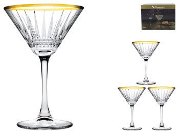 Набір келихів для мартіні Pasabahce Elysia Golden Touch, скло, 220мл, із золотою окантовкою, 4шт