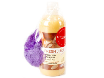 Гель для душу Fresh juice Caramel pear з олією макадамії 500мл+спонж