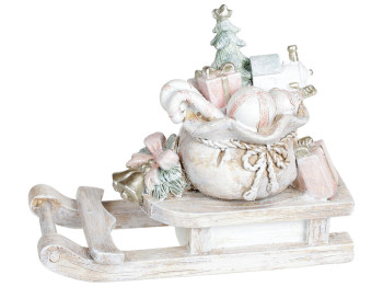 Декоративная фигурка Сани с подарками, 12,5см, цвет - розово-бежевый