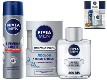 Набір чоловічий Nivea men Срібний захист (антиперспірант 150мл+лосьйон після гоління 100мл)