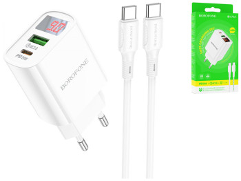 Мережевий Зарядний Пристрій Borofone BA78A PD20W+QC3.0 digital display Type-C to Type-C Колір Бiлий