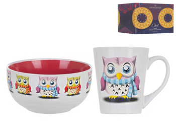 Набор посуды Limited Edition "Owl" чашка 380мл, салатник 520мл (цена за набор 2предмета) 91427
