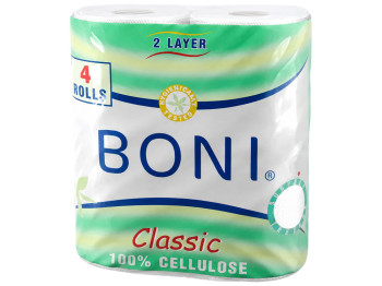 Папір туалетний Boni Classic, целюлоза, 2 шари, 4шт, (ціна за набір)