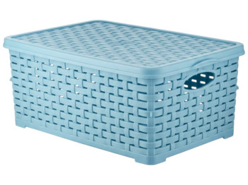 Кошик Basket Rotang, з кришкою, пластик, 7л, 28×19×12,5см, колір блакитний